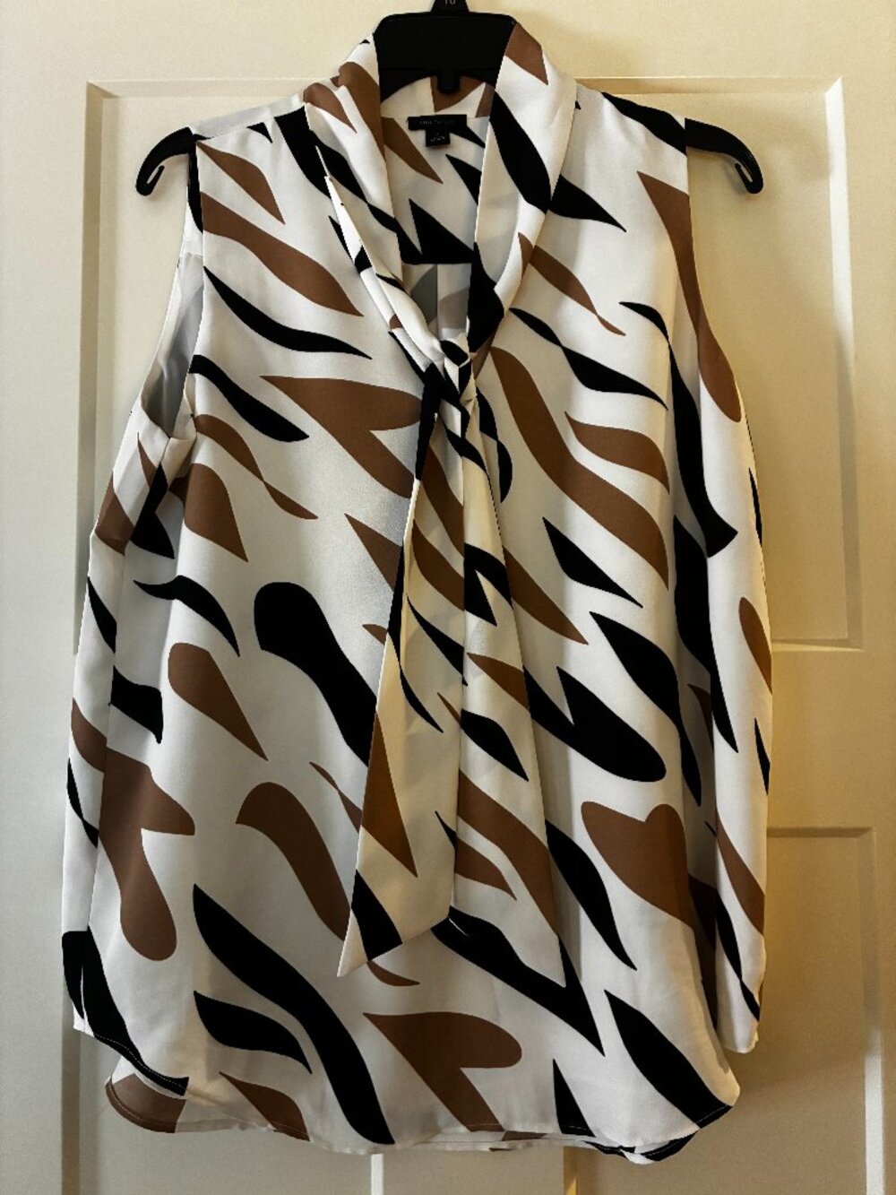 Ann Taylor Sleeveless Tie-Neck Abstract Animal Print Blouse